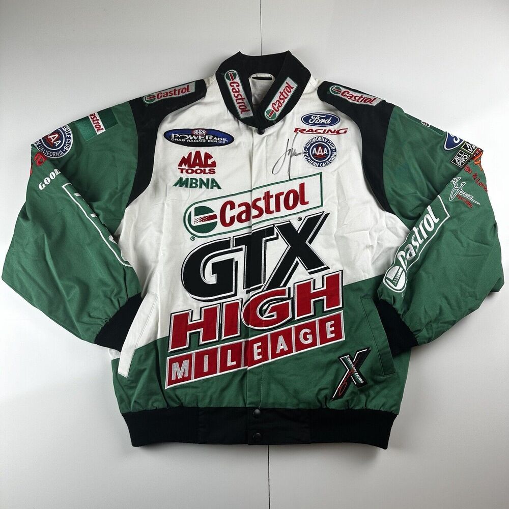 VTG NHRA Castrol Jacket Mens Medium GTX Drive Hard John Force Drag Racing Auto
